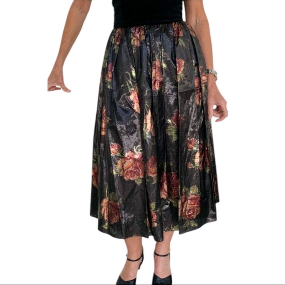 Truly 4 You New Party black floral Pleated skirt midi plus Size 2X New‎